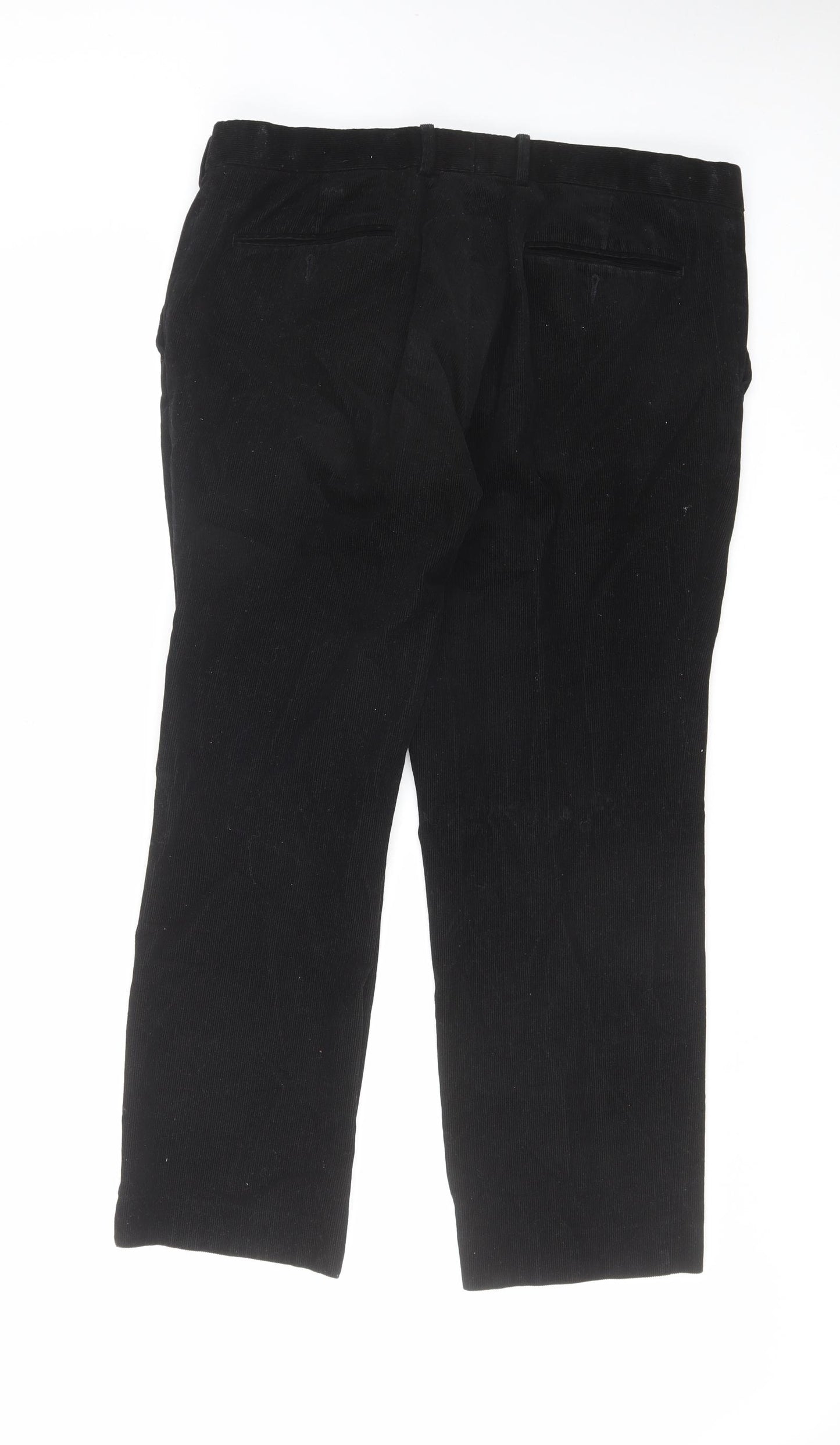 Marks and Spencer Mens Black Cotton Trousers Size 36 in L29 in Regular Zip