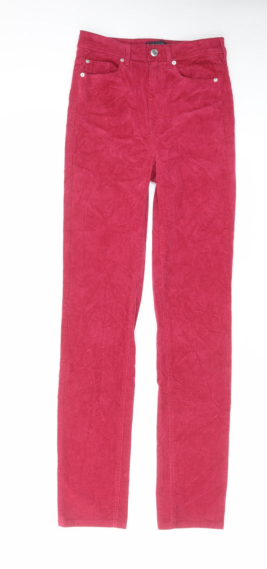 Marks and Spencer Womens Pink Cotton Trousers Size 8 L33 in Regular Zip