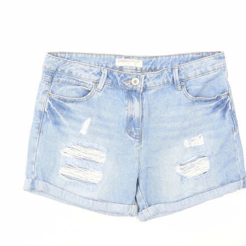 Papaya Womens Blue Cotton Mom Shorts Size 12 L4 in Regular Zip - Distressed