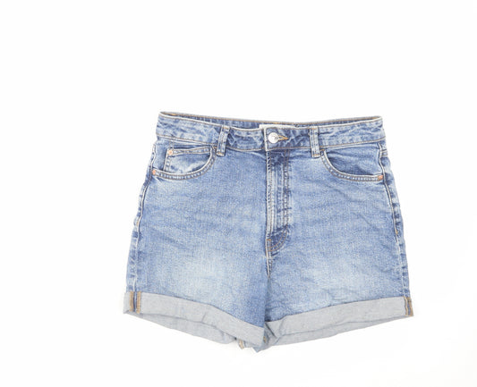 Denim & Co. Womens Blue Cotton Hot Pants Shorts Size 12 L4 in Regular Zip