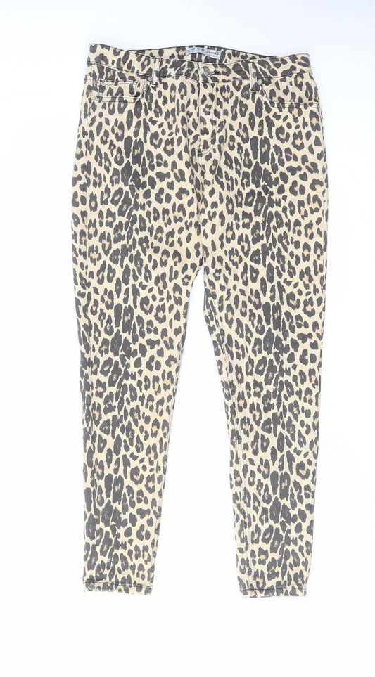 Denim & Co. Womens Brown Animal Print Cotton Skinny Jeans Size 14 L28 in Regular Zip - Leopard Print