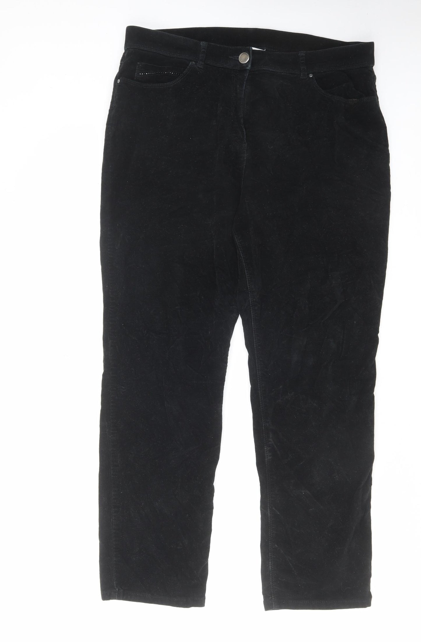 Classic Womens Black Cotton Trousers Size 16 L28 in Regular Zip