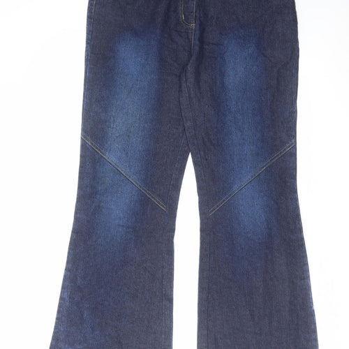 South Womens Blue Cotton Flared Jeans Size 16 L30 in Regular Zip