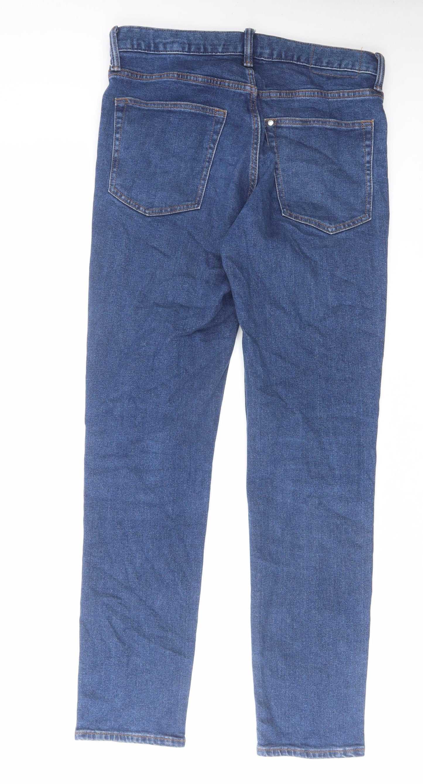 H&M Mens Blue Cotton Straight Jeans Size 32 in L32 in Slim Zip