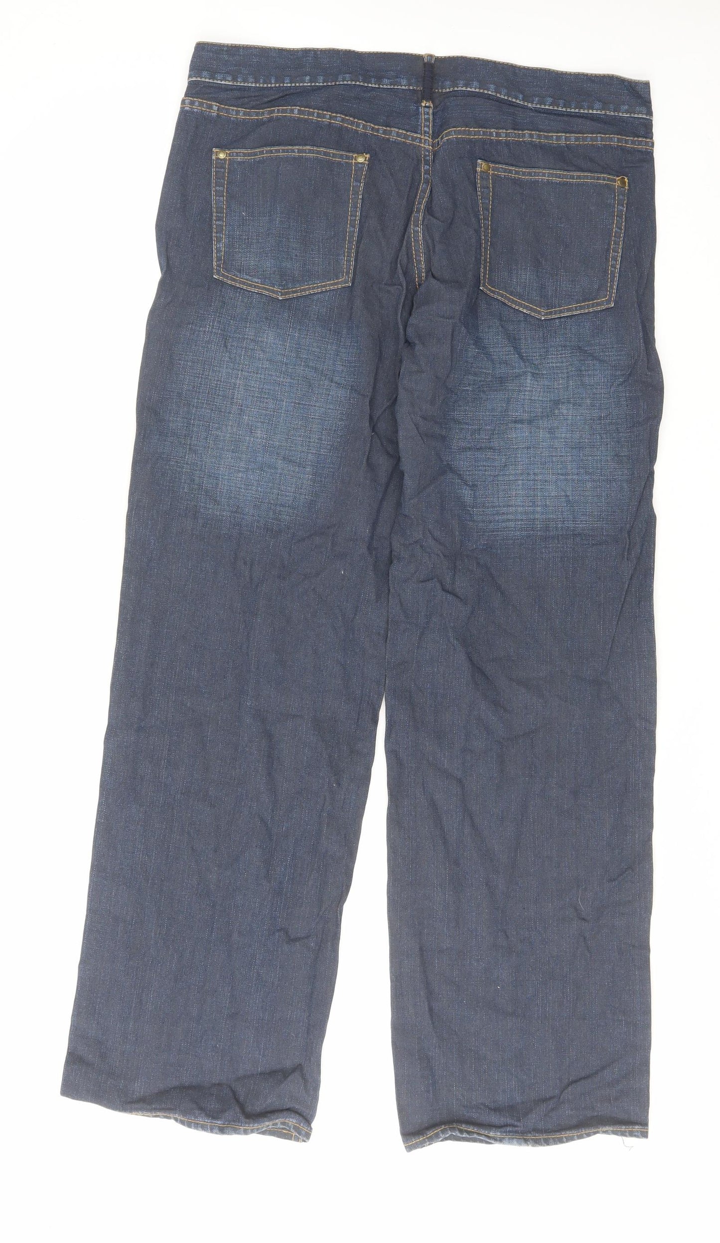 FCUK Womens Blue Cotton Wide-Leg Jeans Size 16 L32 in Regular Zip