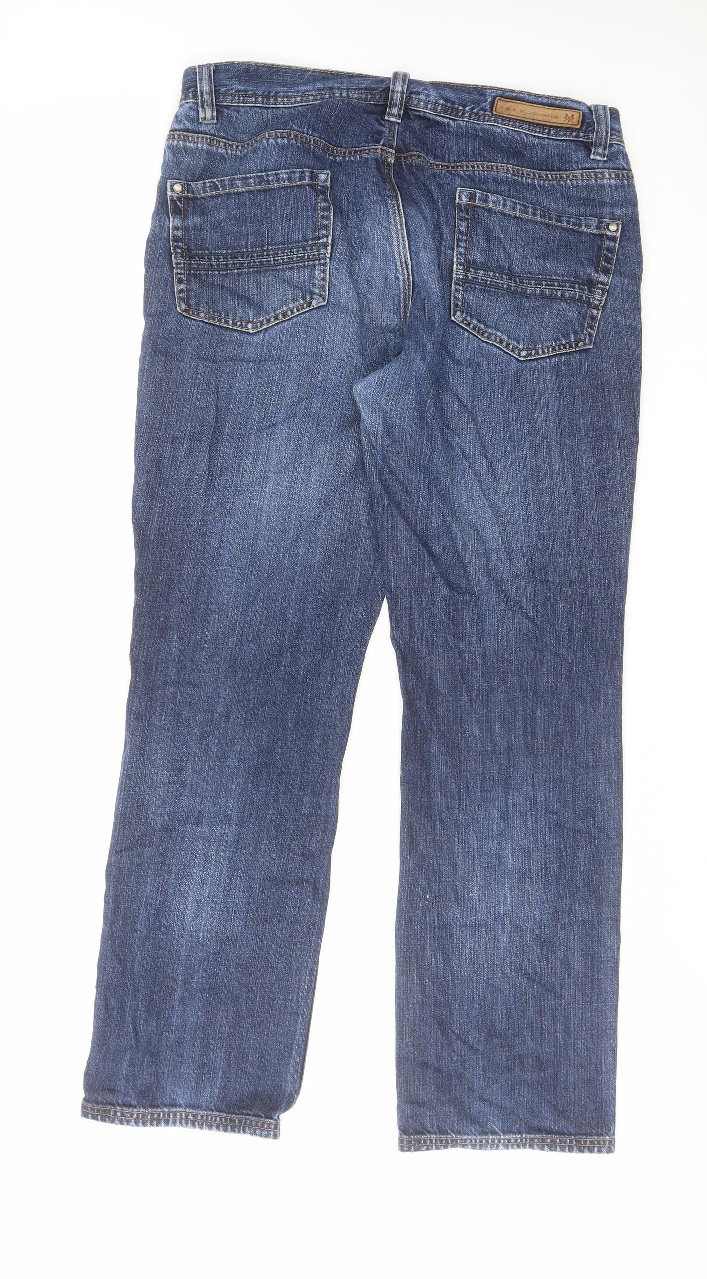 Crew Clothing Mens Blue Cotton Straight Jeans Size 36 in L30 in Regular Button