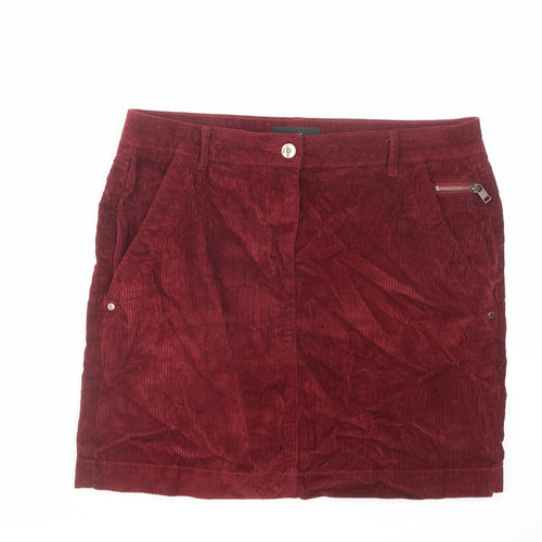 NEXT Womens Red Cotton A-Line Skirt Size 14 Zip
