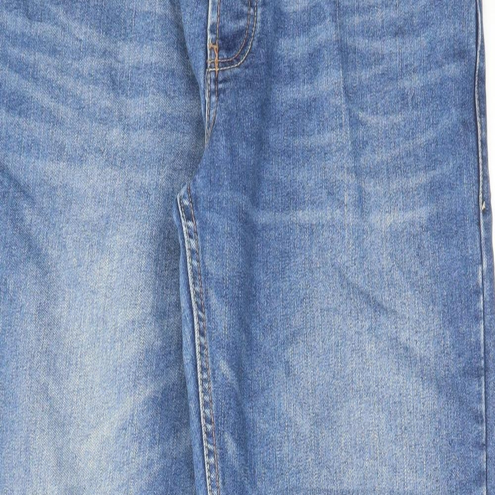 F&F Mens Blue Cotton Bootcut Jeans Size 36 in L30 in Relaxed Zip
