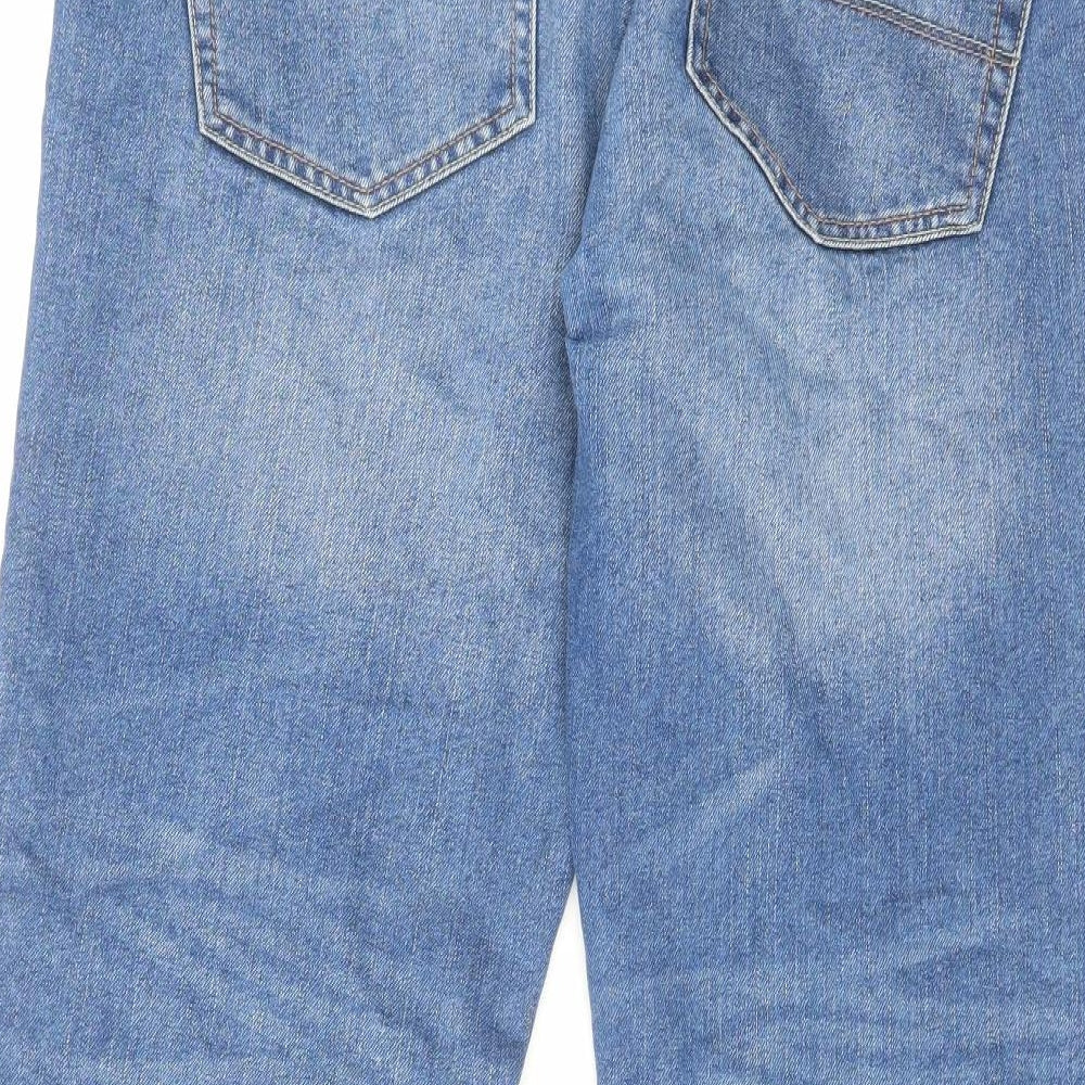 F&F Mens Blue Cotton Bootcut Jeans Size 36 in L30 in Relaxed Zip