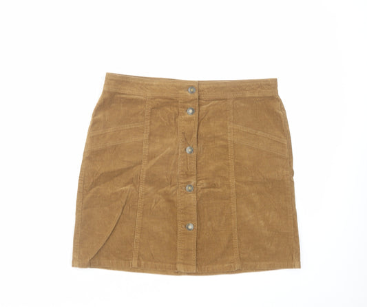 Marks and Spencer Womens Brown Cotton A-Line Skirt Size 10 Button