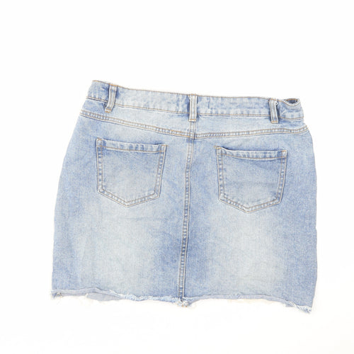 Denim & Co. Womens Blue Cotton Mini Skirt Size 14 Zip - Distressed