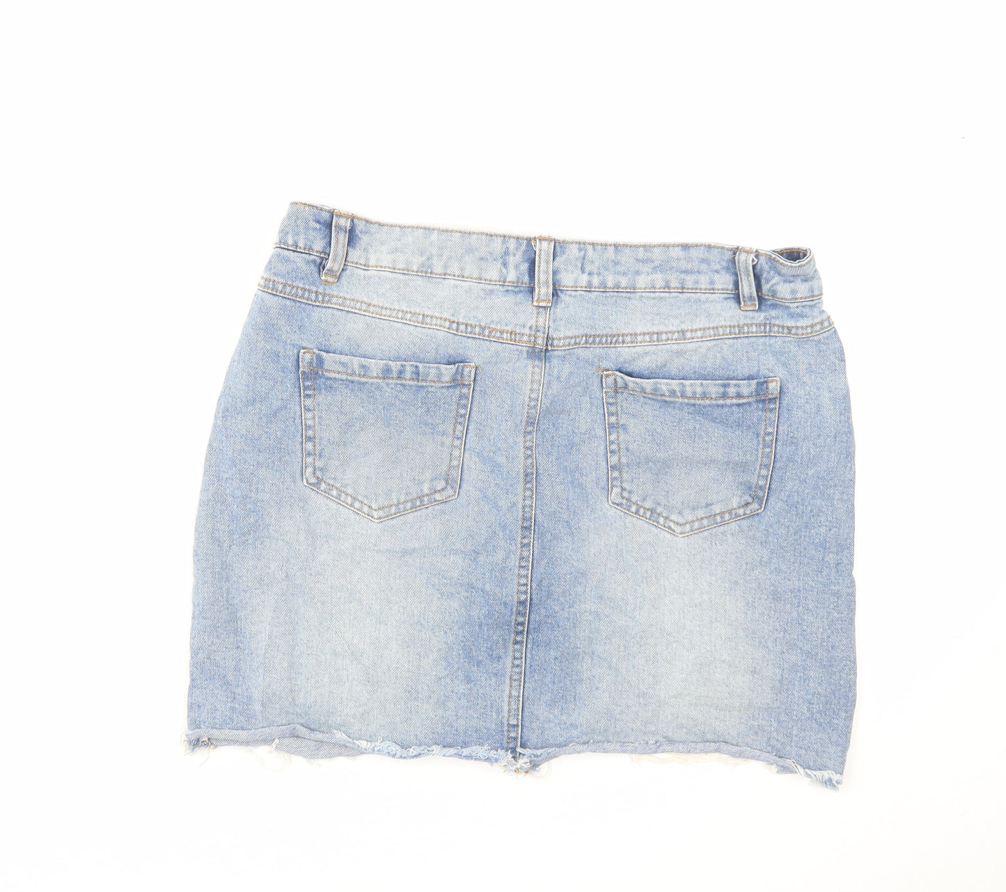 Denim & Co. Womens Blue Cotton Mini Skirt Size 14 Zip - Distressed