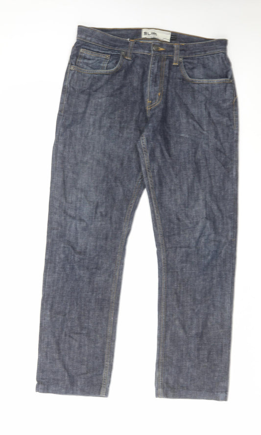 Topman Mens Blue Cotton Straight Jeans Size 32 in L28 in Slim Zip