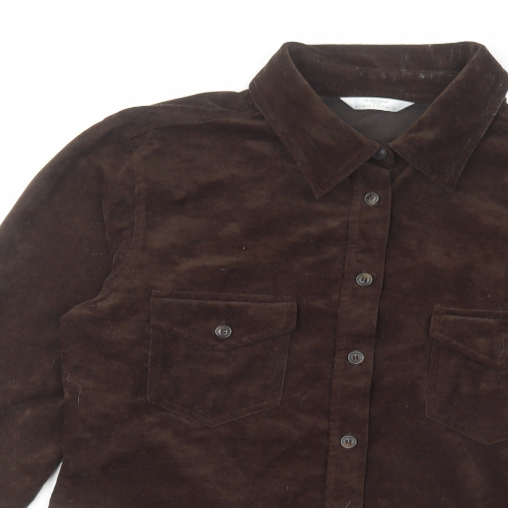Marks and Spencer Womens Brown Polyester Basic Button-Up Size 10 Collared