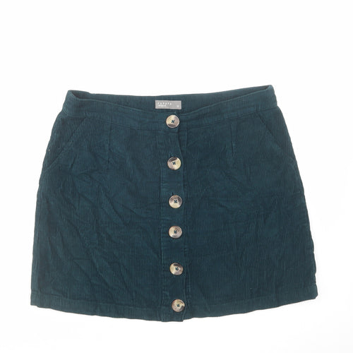 Papaya Womens Green Cotton A-Line Skirt Size 12 Button