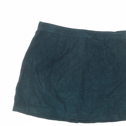 Papaya Womens Green Cotton A-Line Skirt Size 12 Button