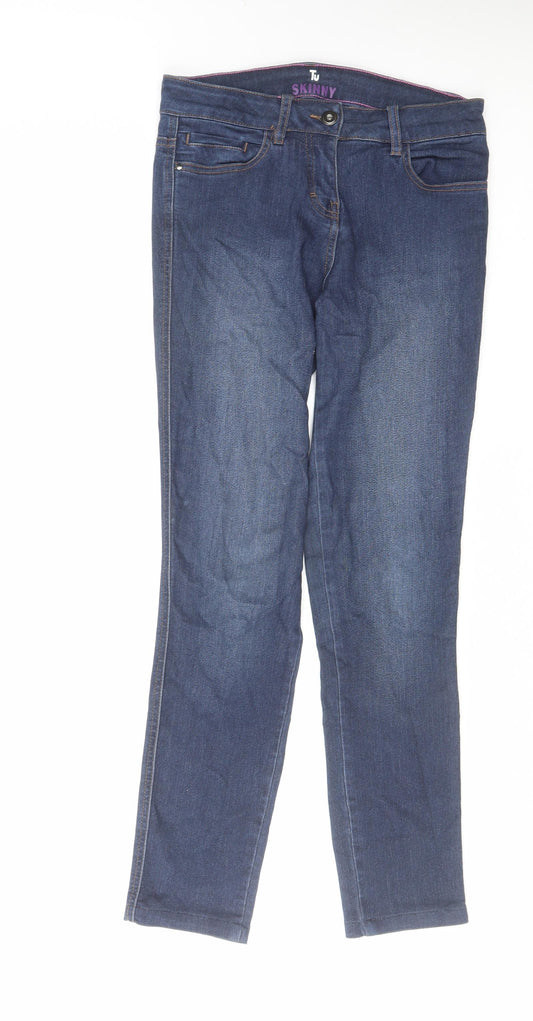 TU Womens Blue Cotton Skinny Jeans Size 8 L27 in Regular Zip