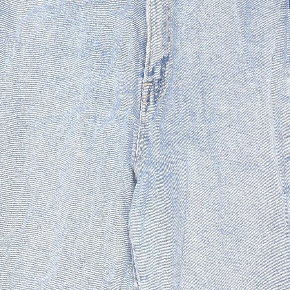 Stradivarius Womens Blue Cotton Straight Jeans Size 14 L24 in Regular Zip