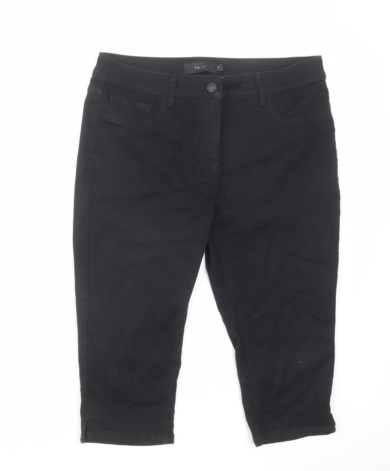NEXT Womens Black Cotton Skimmer Shorts Size 12 L17 in Regular Zip