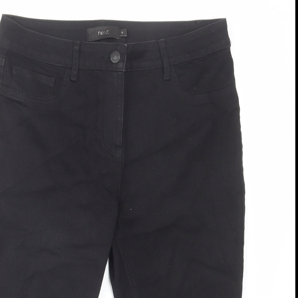 NEXT Womens Black Cotton Skimmer Shorts Size 12 L17 in Regular Zip