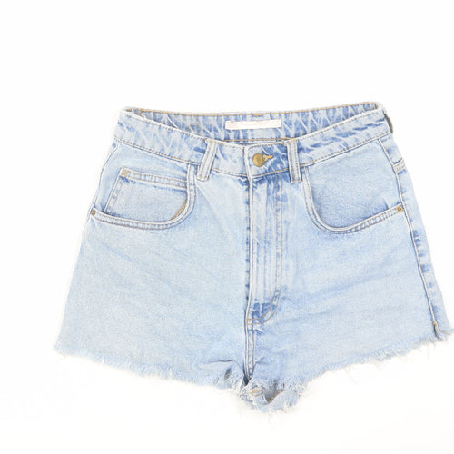 Zara Womens Blue Cotton Cut-Off Shorts Size 8 Regular Zip