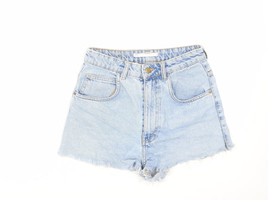 Zara Womens Blue Cotton Cut-Off Shorts Size 8 Regular Zip
