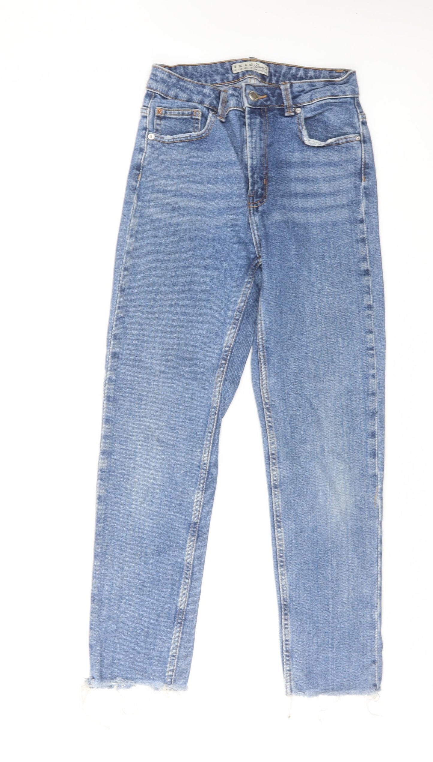 Denim & Co. Womens Blue Cotton Straight Jeans Size 8 L26 in Regular Zip - Raw Hem