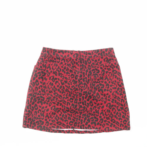 Denim & Co. Womens Red Animal Print Cotton Mini Skirt Size 8 Zip - Leopard pattern