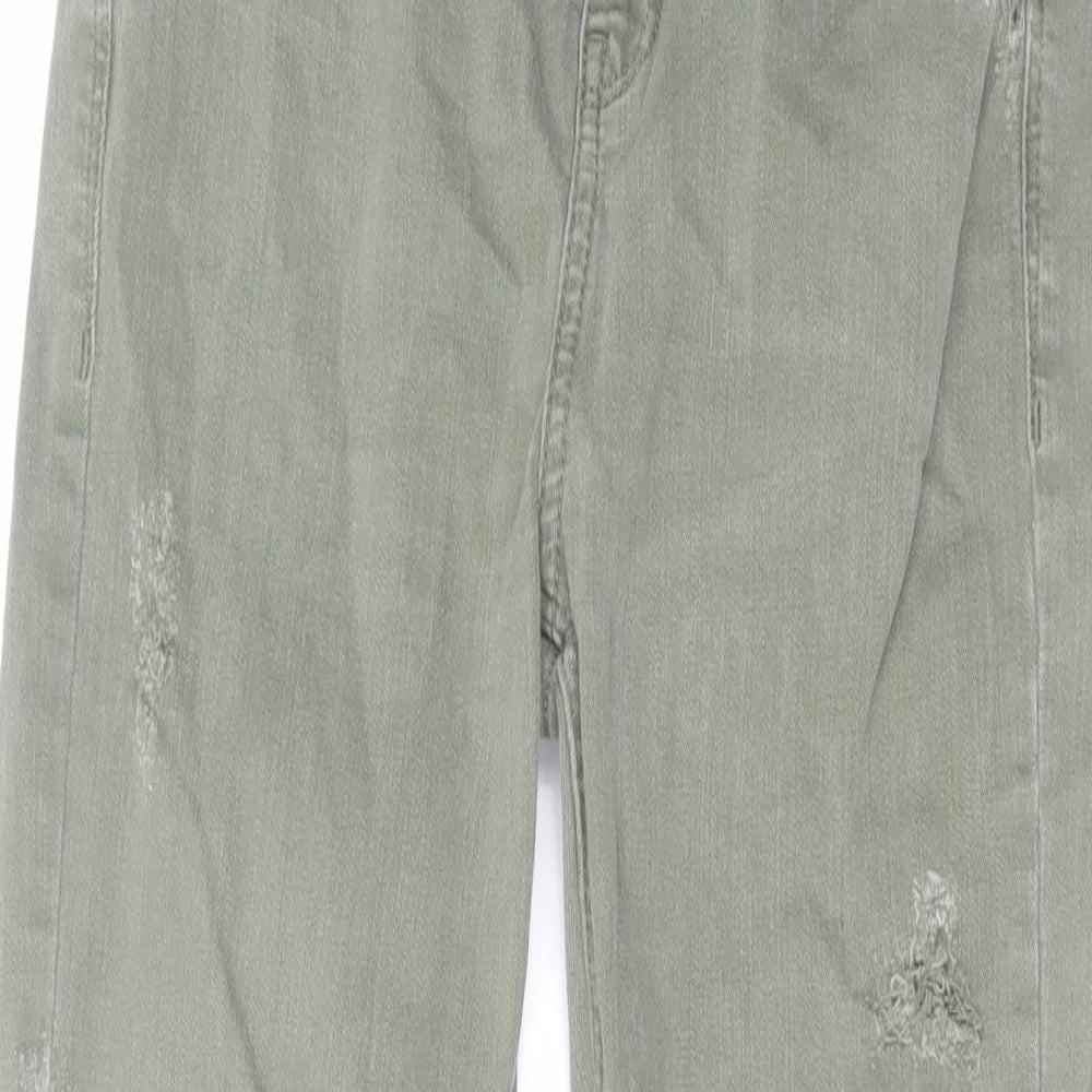 River Island Womens Green Cotton Skinny Jeans Size 10 L25 in Regular Zip - Raw Hem