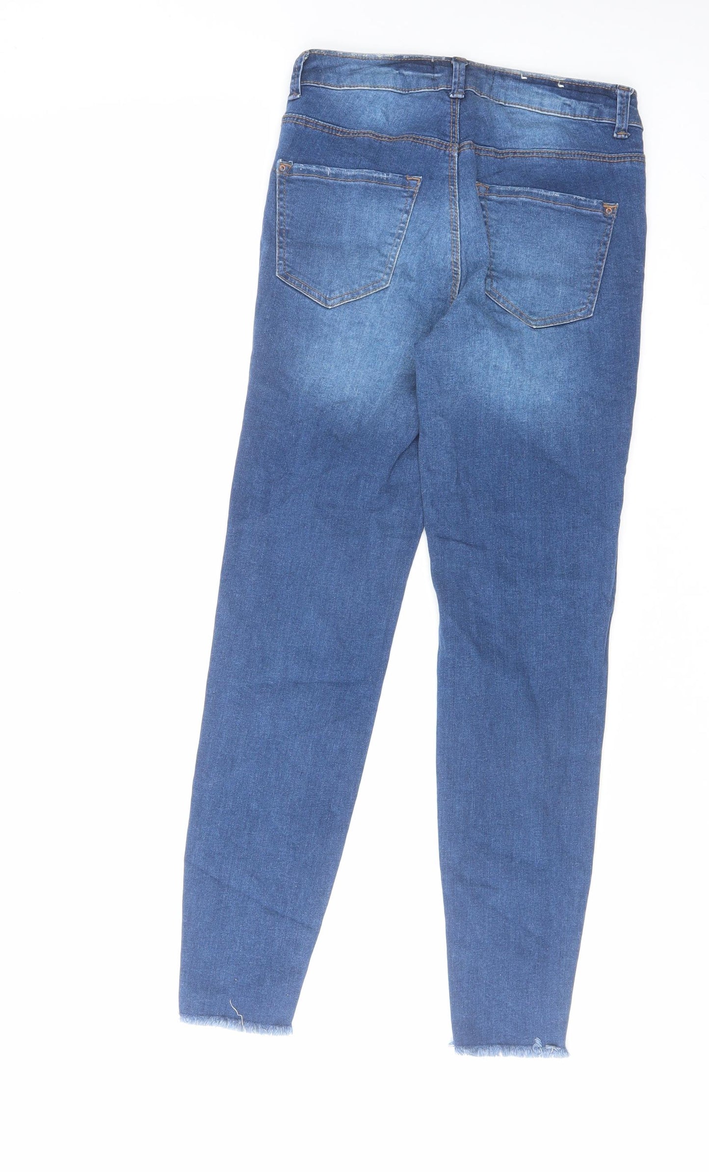New Look Womens Blue Cotton Skinny Jeans Size 8 L25 in Regular Zip - Raw Hem