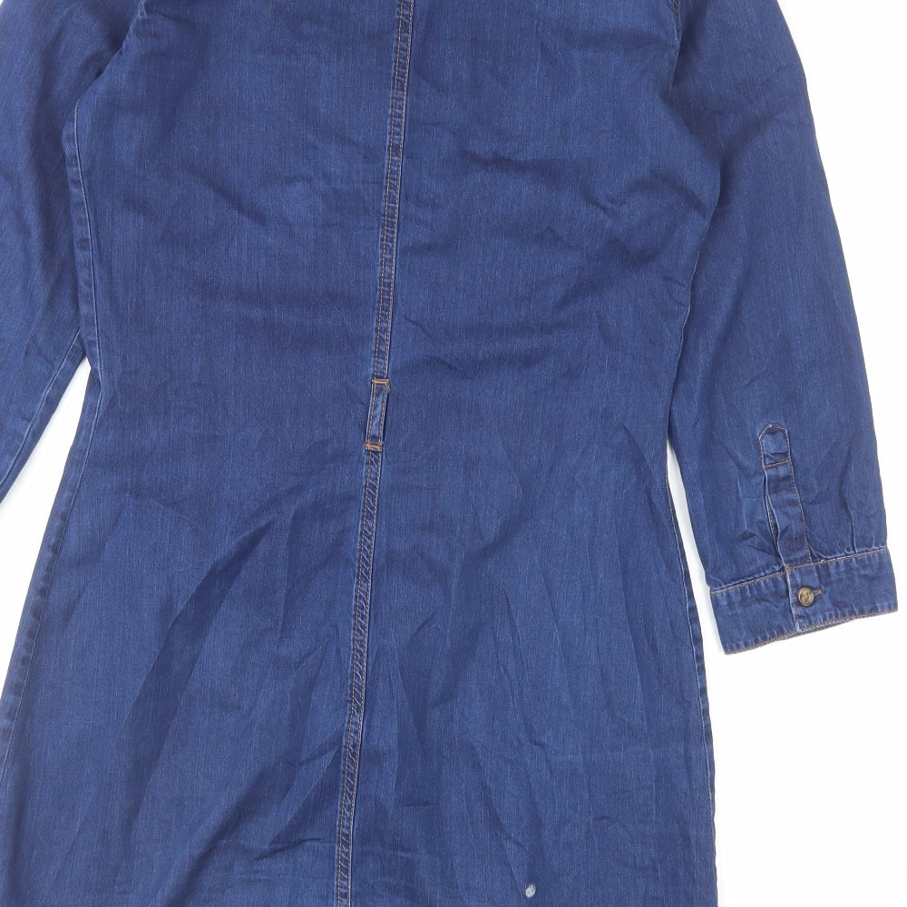 Dorothy Perkins Womens Blue Cotton Shirt Dress Size 10 Collared Button