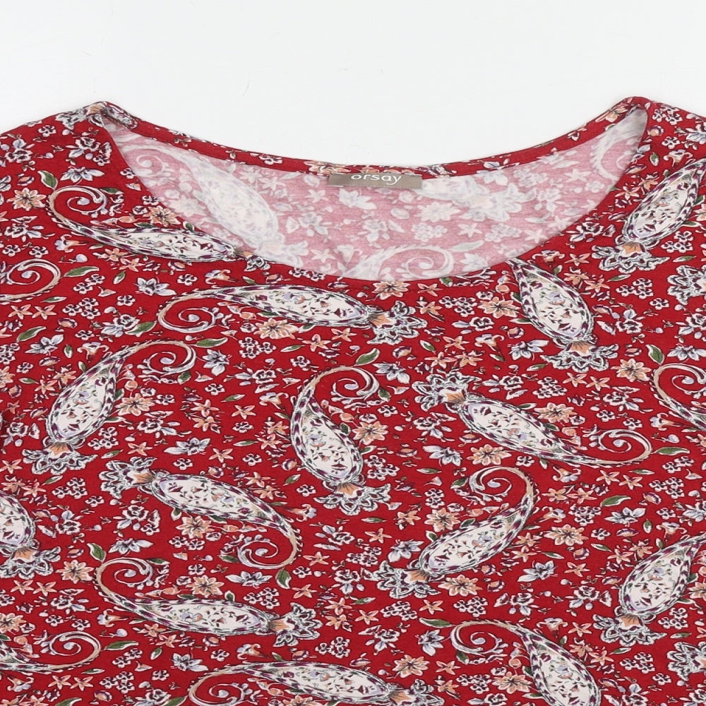 ORSAY Womens Red Paisley Viscose Basic Blouse Size L Boat Neck - Tie Sleeve Detail