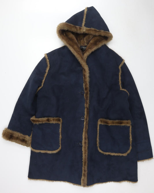 Dennis Basso Womens Blue Overcoat Coat Size 2XL Button