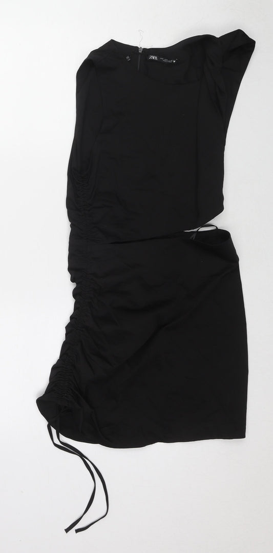 Zara Womens Black Cotton Mini Size M Round Neck Zip