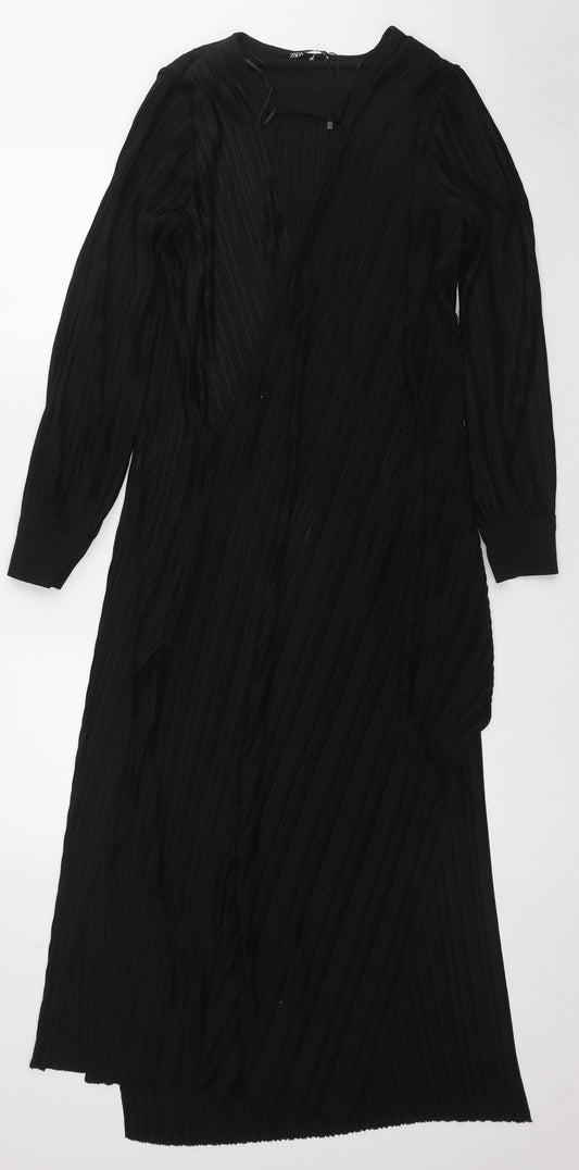 Zara Womens Black Polyester Maxi Size S V-Neck Pullover - Plisse