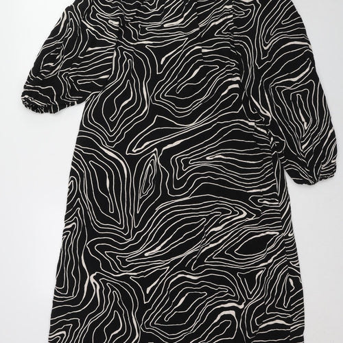 Zara Womens Black Animal Print Viscose A-Line Size L V-Neck Button