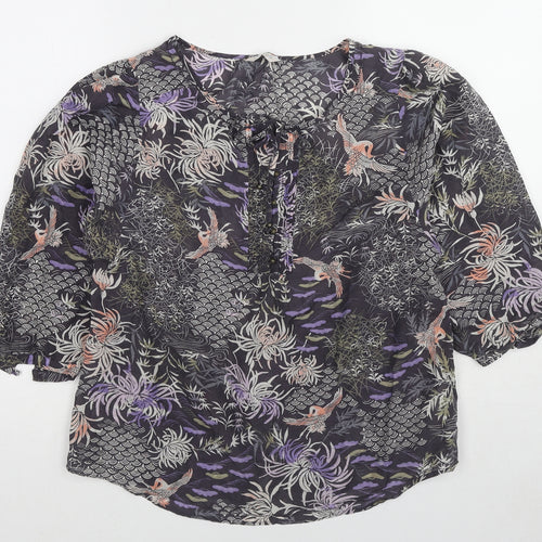 Indigo Womens Multicoloured Geometric Cotton Basic Blouse Size 10 Round Neck