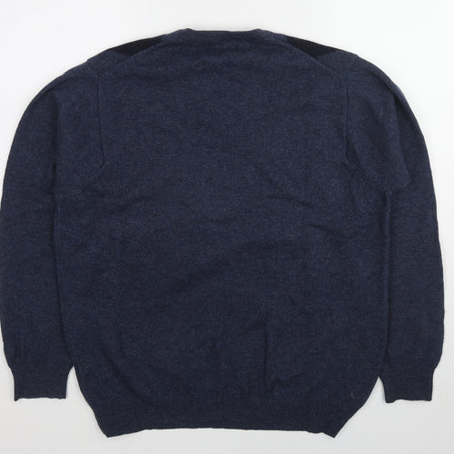 Marks and Spencer Mens Blue V-Neck Argyle/Diamond Wool Pullover Jumper Size L Long Sleeve