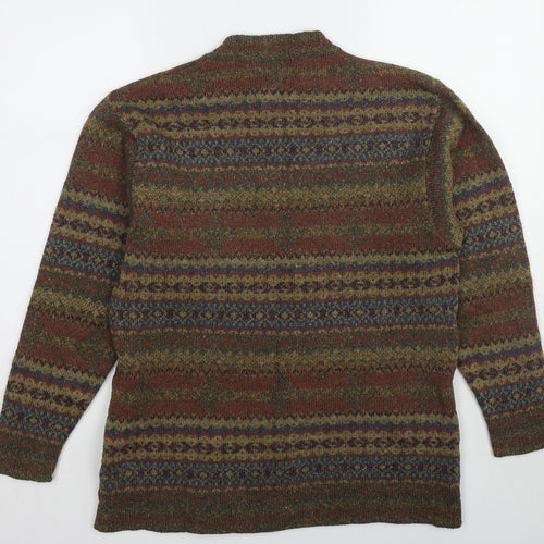 St Michael Mens Brown Round Neck Geometric Wool Pullover Jumper Size M Long Sleeve