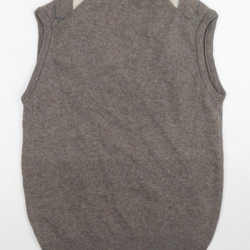 BHS Mens Beige V-Neck Argyle/Diamond Wool Vest Jumper Size L Sleeveless