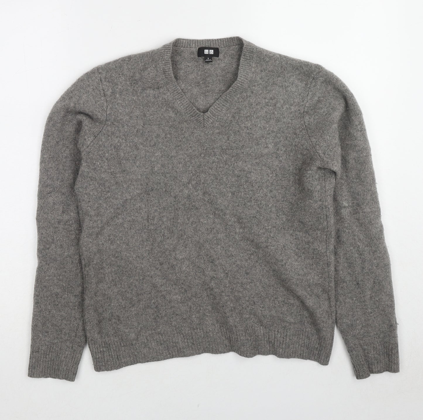 Uniqlo Womens Grey V-Neck Wool Pullover Jumper Size S