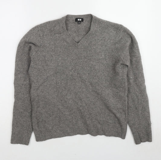 Uniqlo Womens Grey V-Neck Wool Pullover Jumper Size S