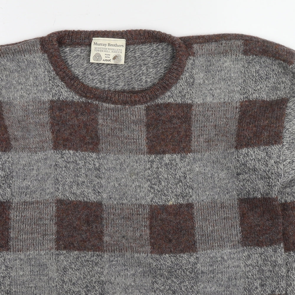 Murray Womens Brown Round Neck Check Wool Pullover Jumper Size S