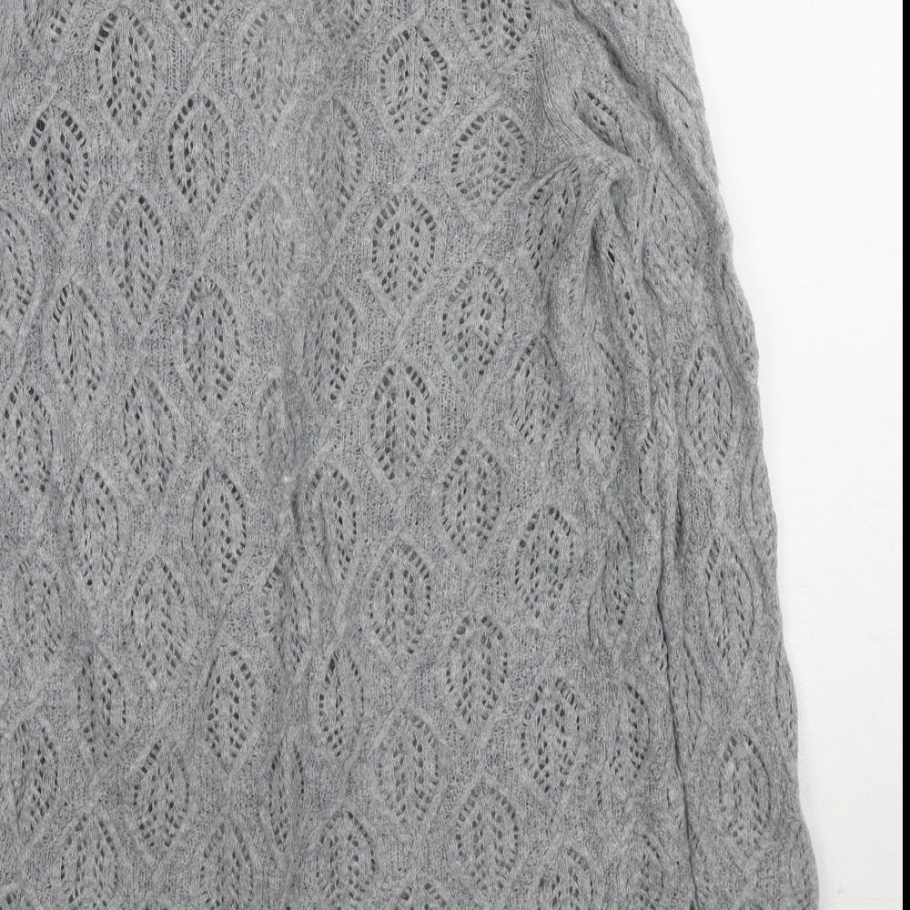 Laura Ashley Womens Grey V-Neck Geometric Nylon Cardigan Jumper Size 10