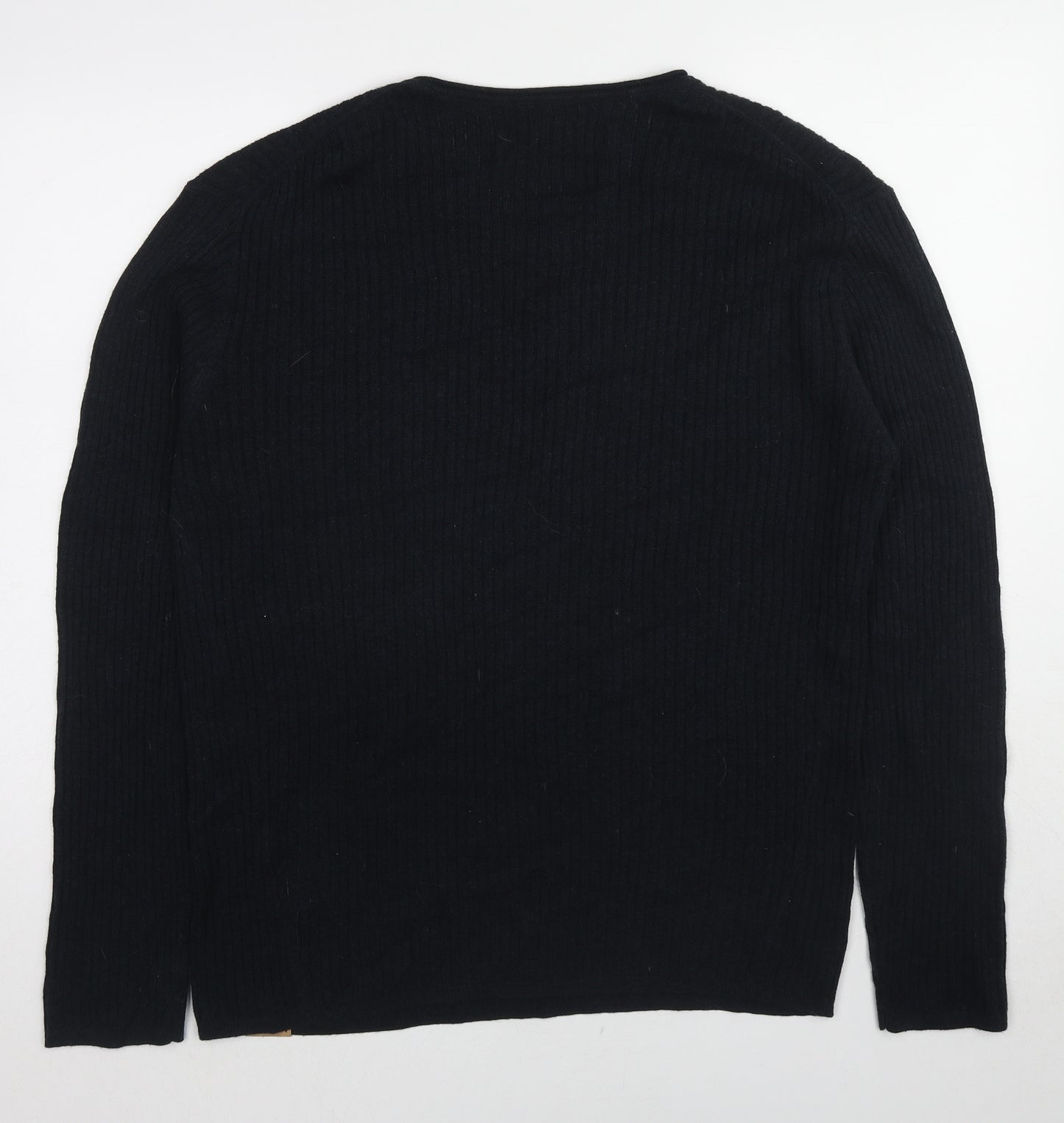Label Lab Mens Black Crew Neck Cotton Pullover Jumper Size L Long Sleeve