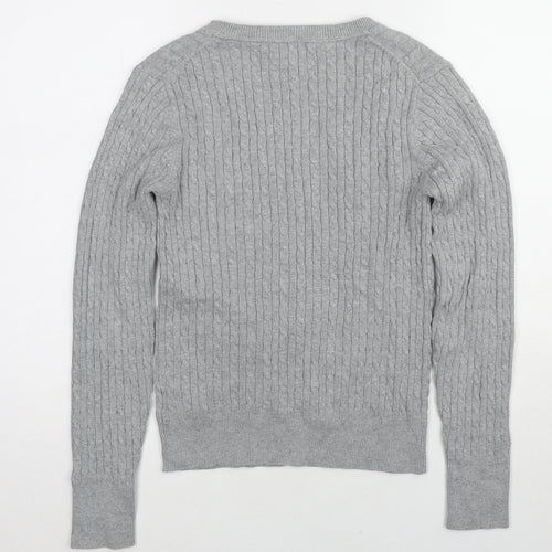 Tommy Hilfiger Womens Grey V-Neck Cotton Pullover Jumper Size M