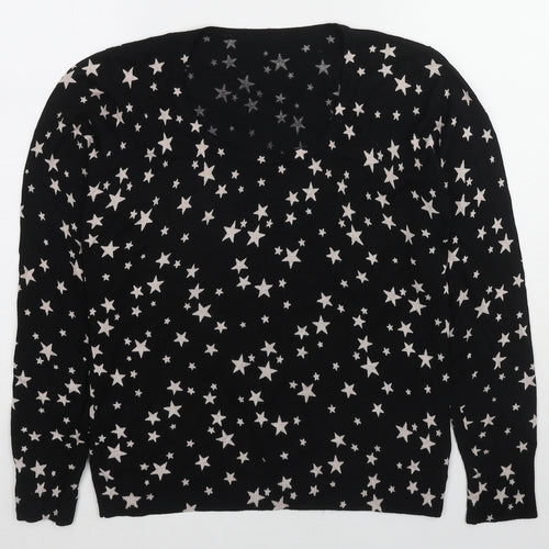 M&Co Womens Black Round Neck Geometric Viscose Pullover Jumper Size 12 - Star Pattern