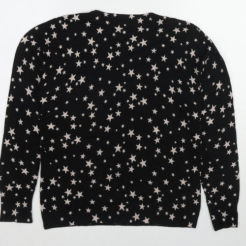 M&Co Womens Black Round Neck Geometric Viscose Pullover Jumper Size 12 - Star Pattern