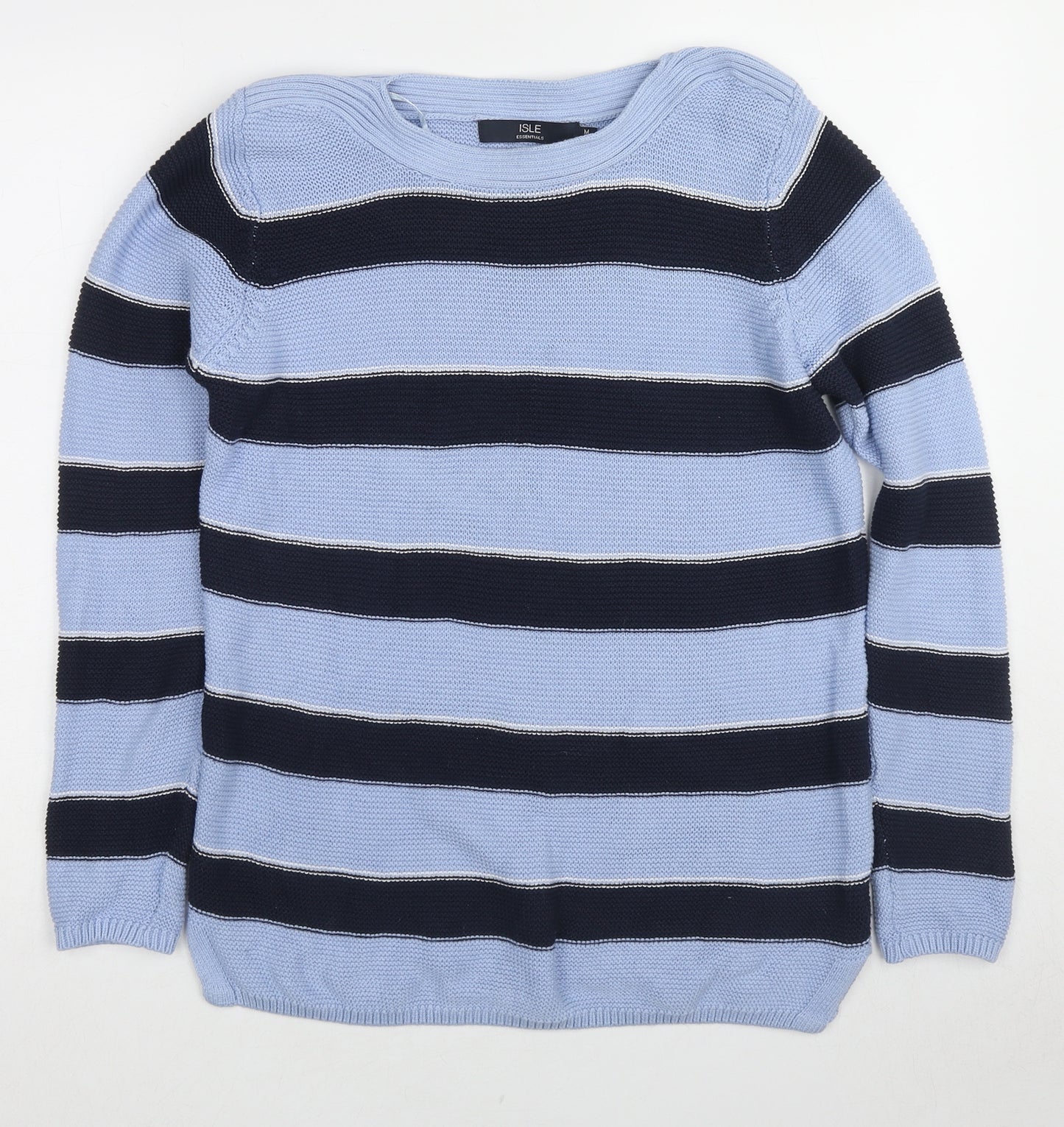 EWM Womens Blue Boat Neck Striped Cotton Pullover Jumper Size 14 - Size 14-16
