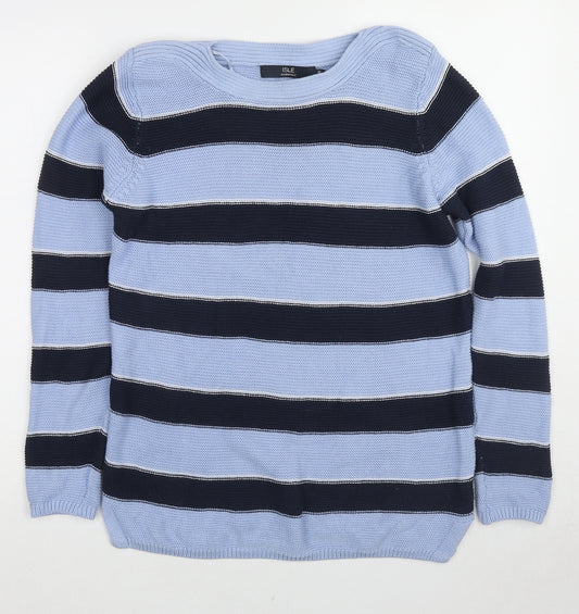 EWM Womens Blue Boat Neck Striped Cotton Pullover Jumper Size 14 - Size 14-16